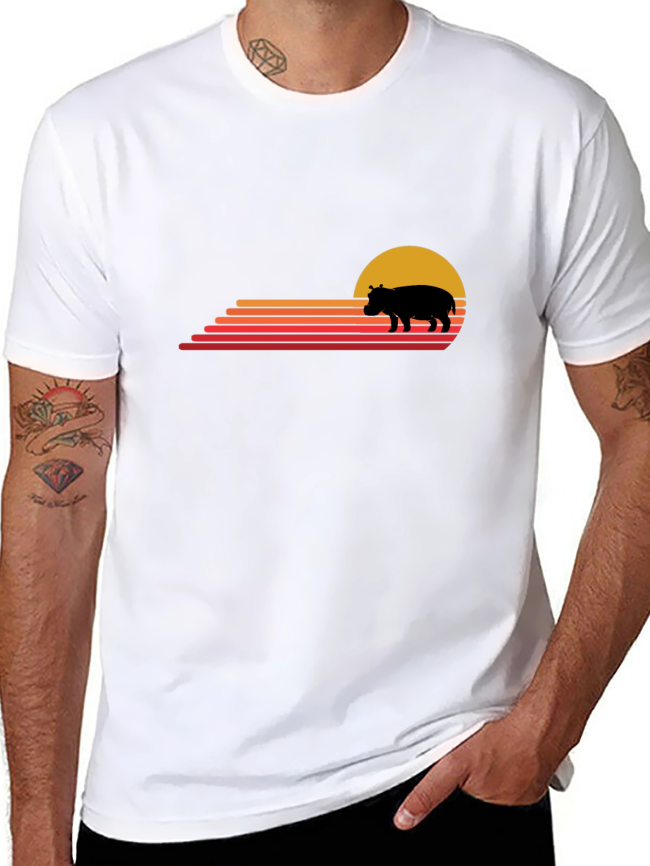 Retro Sunset Hippo Graphic Tee