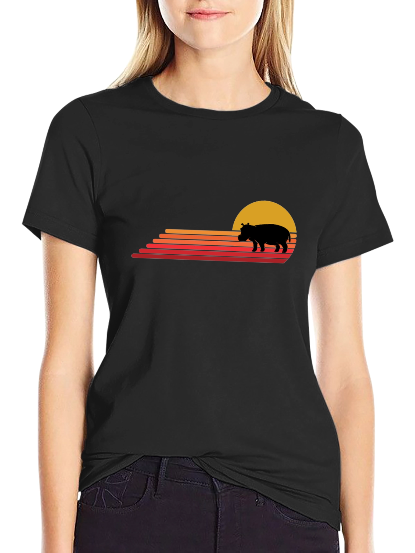 Retro Sunset Hippo Graphic Tee