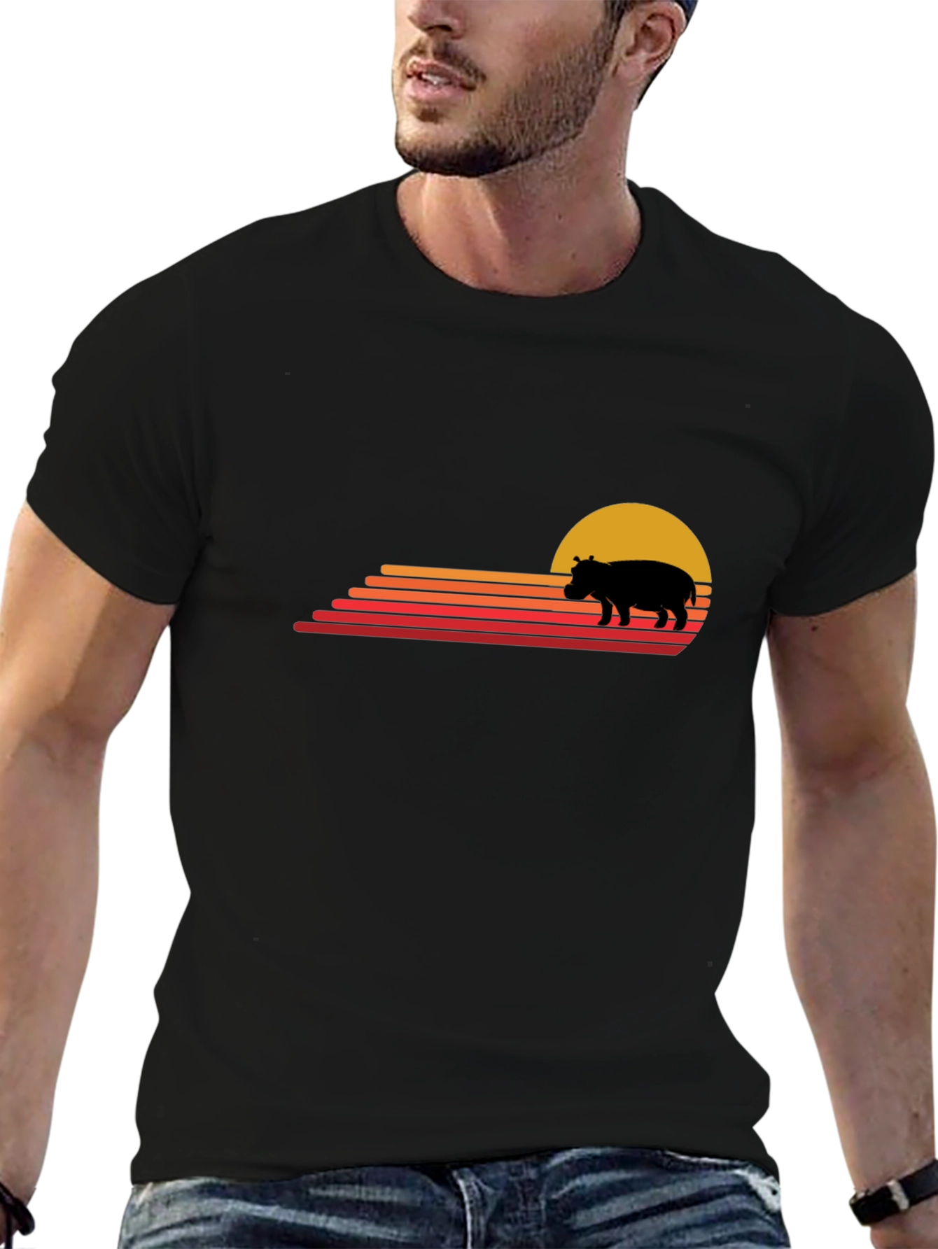 Retro Sunset Hippo Graphic Tee