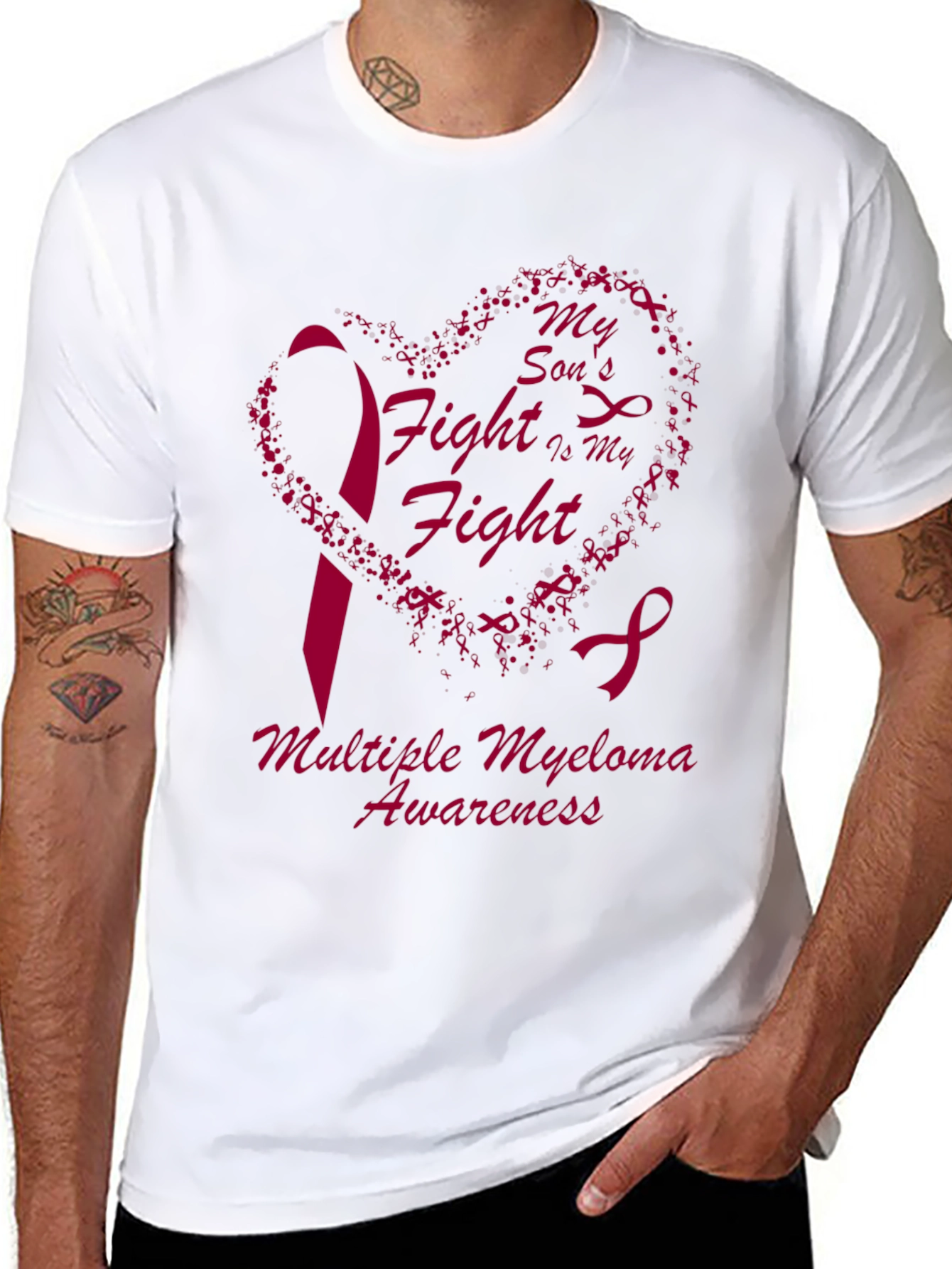 Multiple Myeloma Awareness T-Shirt Heart & Ribbon Design
