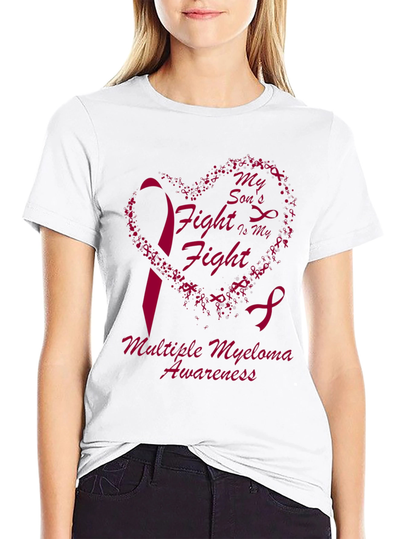 Multiple Myeloma Awareness T-Shirt Heart & Ribbon Design