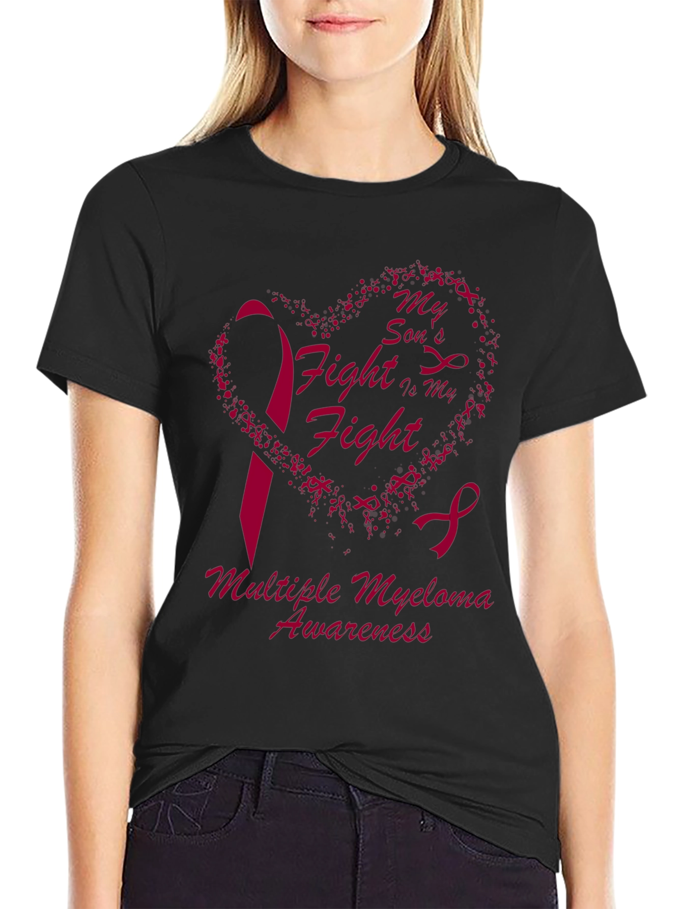 Multiple Myeloma Awareness T-Shirt Heart & Ribbon Design