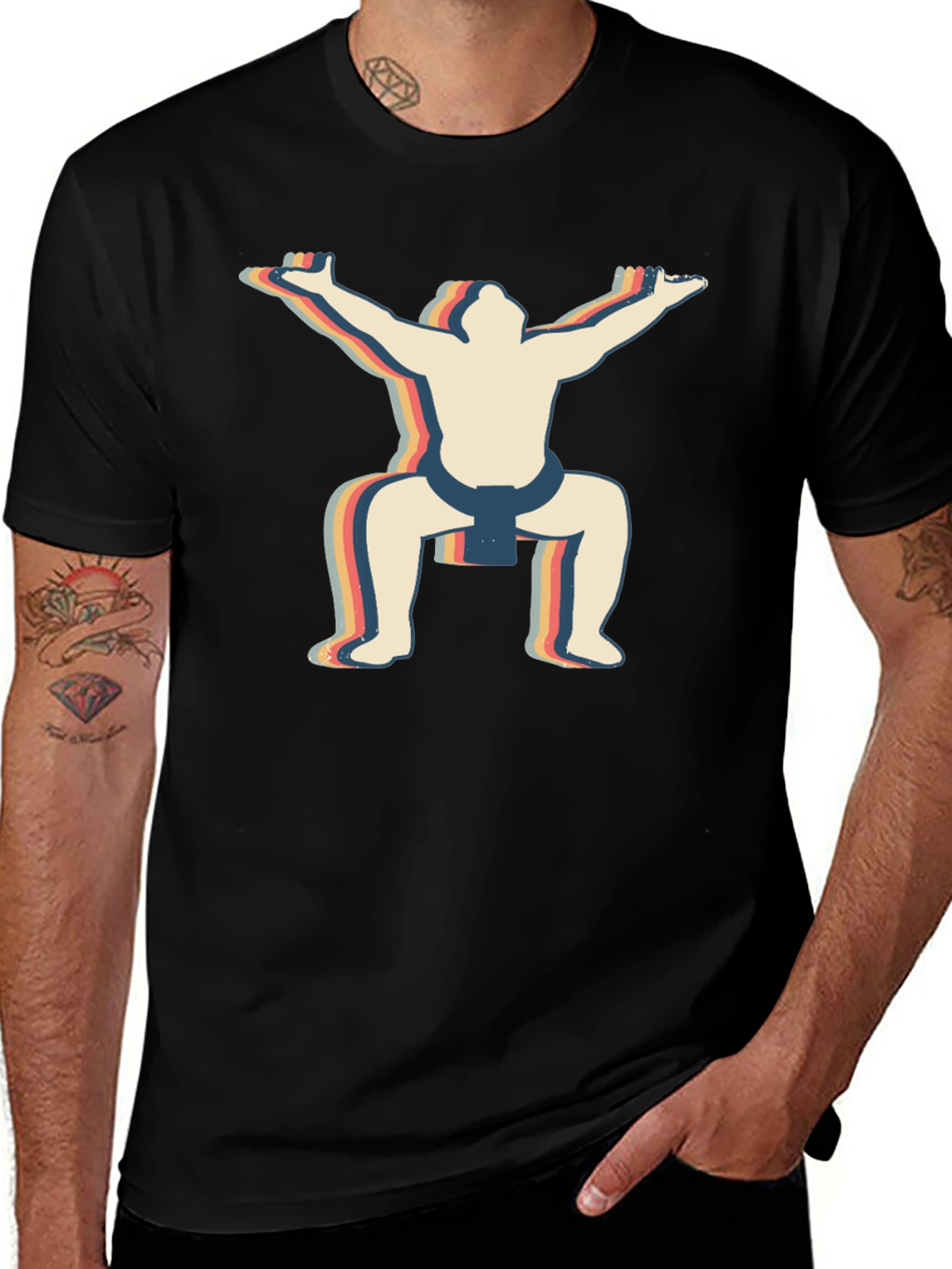 Retro Sumo Wrestler Graphic T-Shirt