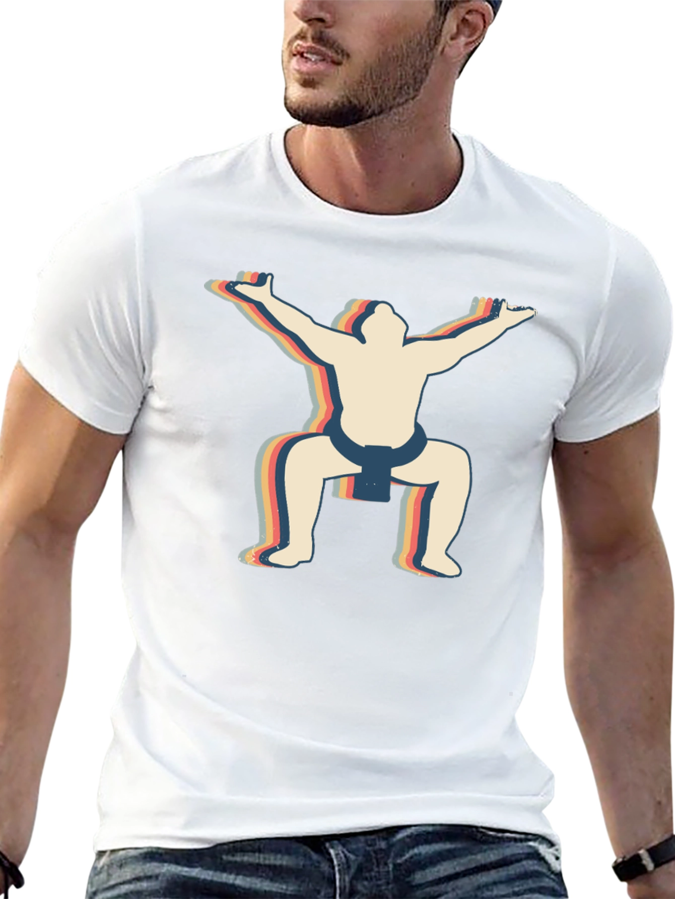 Retro Sumo Wrestler Graphic T-Shirt