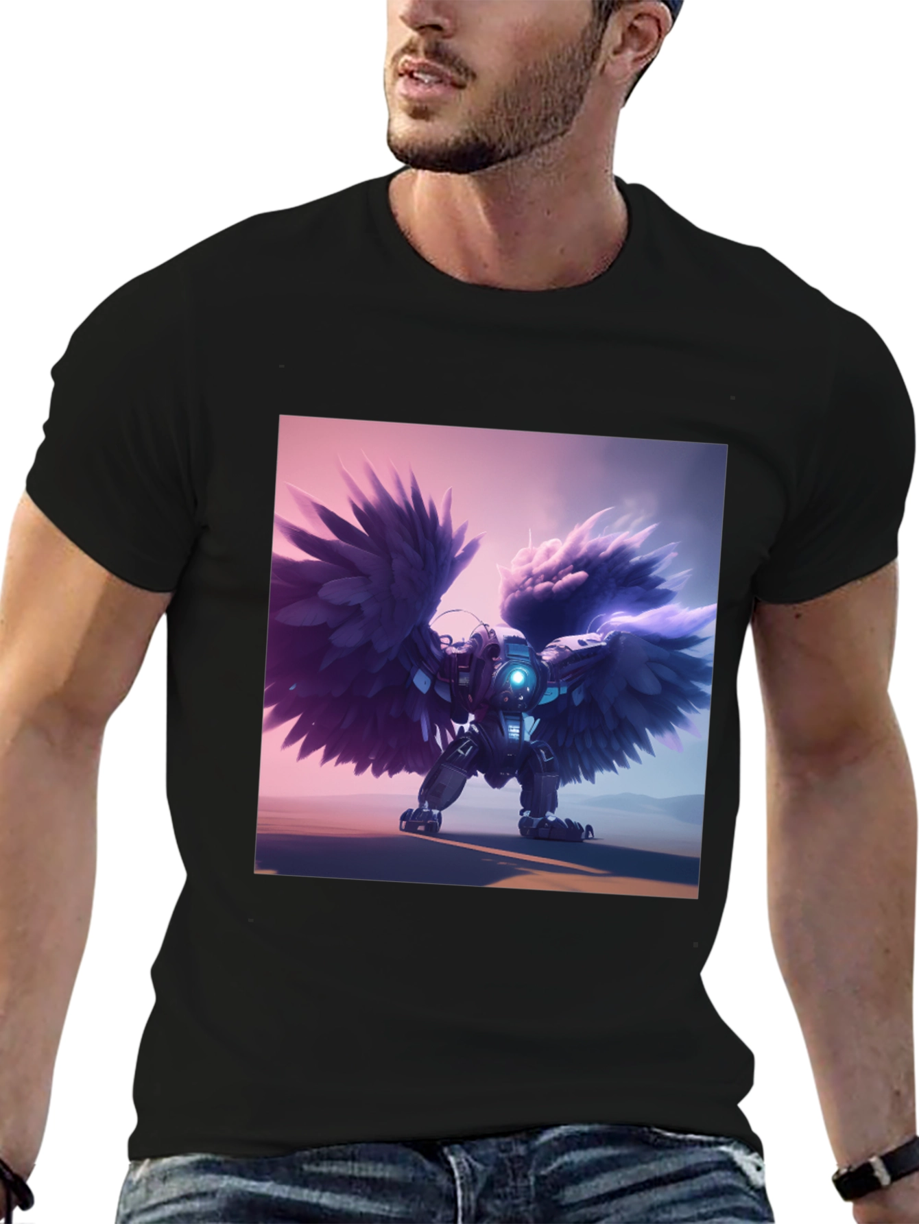 Cybernetic Angel Wings Black T-Shirt