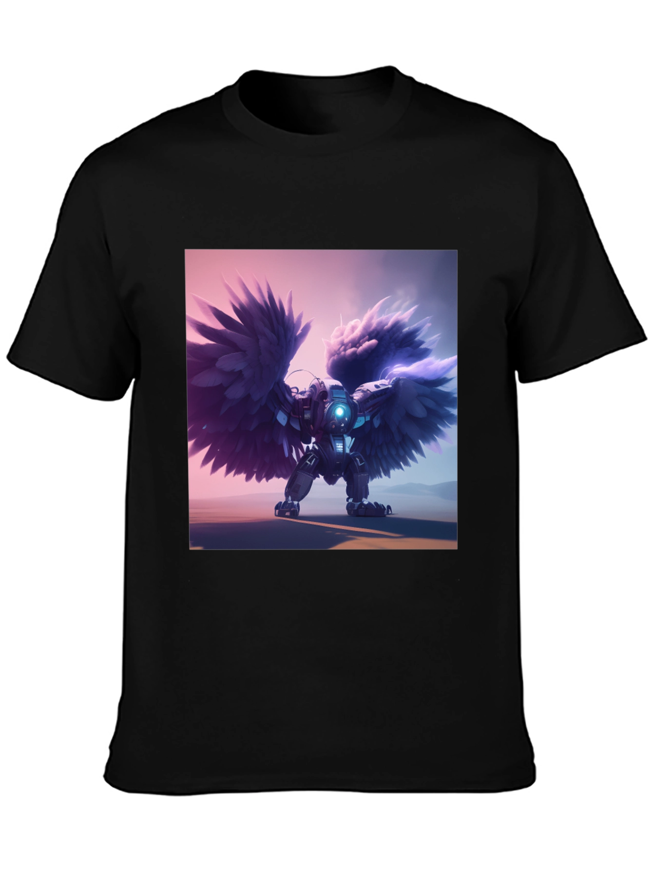 Cybernetic Angel Wings Black T-Shirt