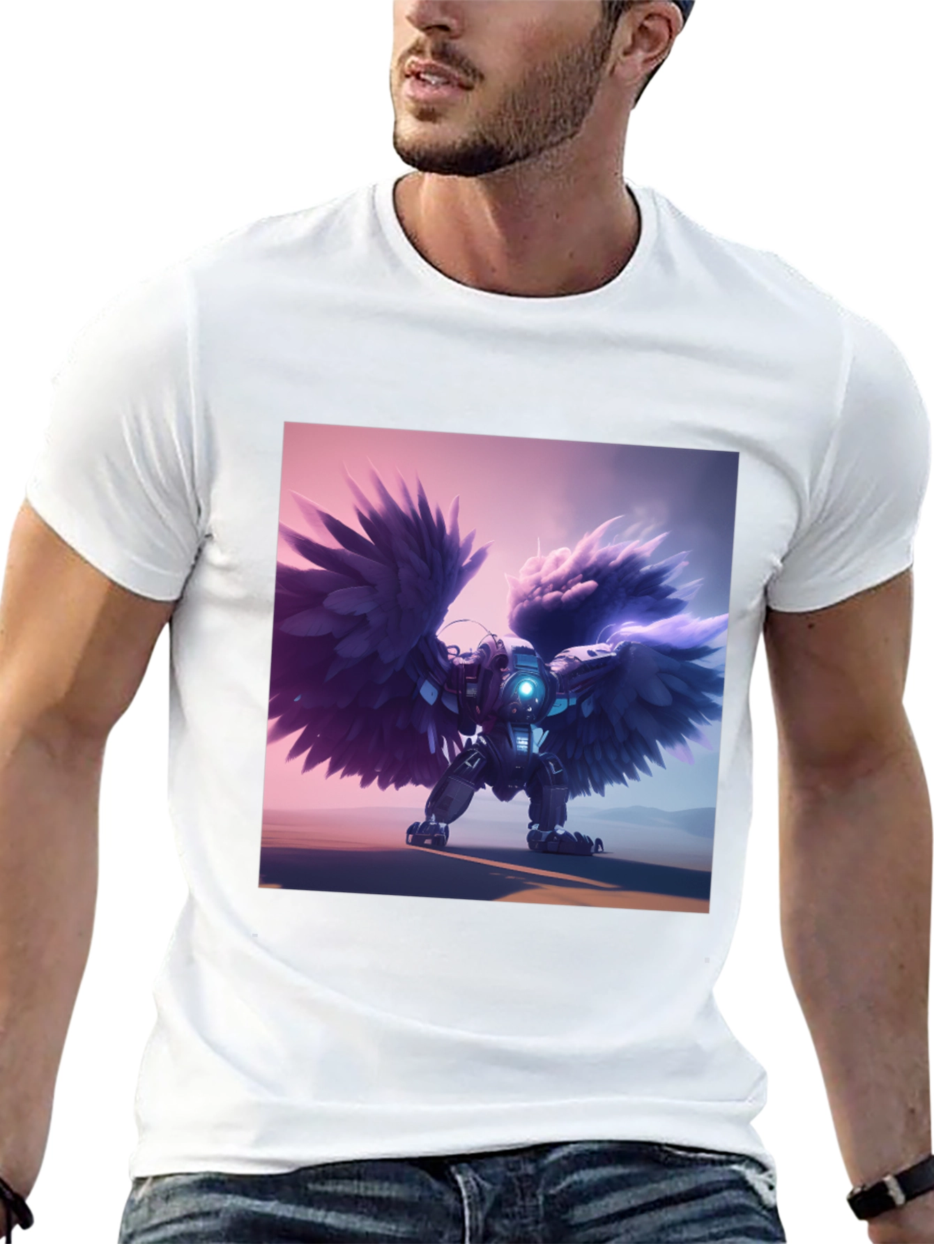 Cybernetic Angel Wings Black T-Shirt