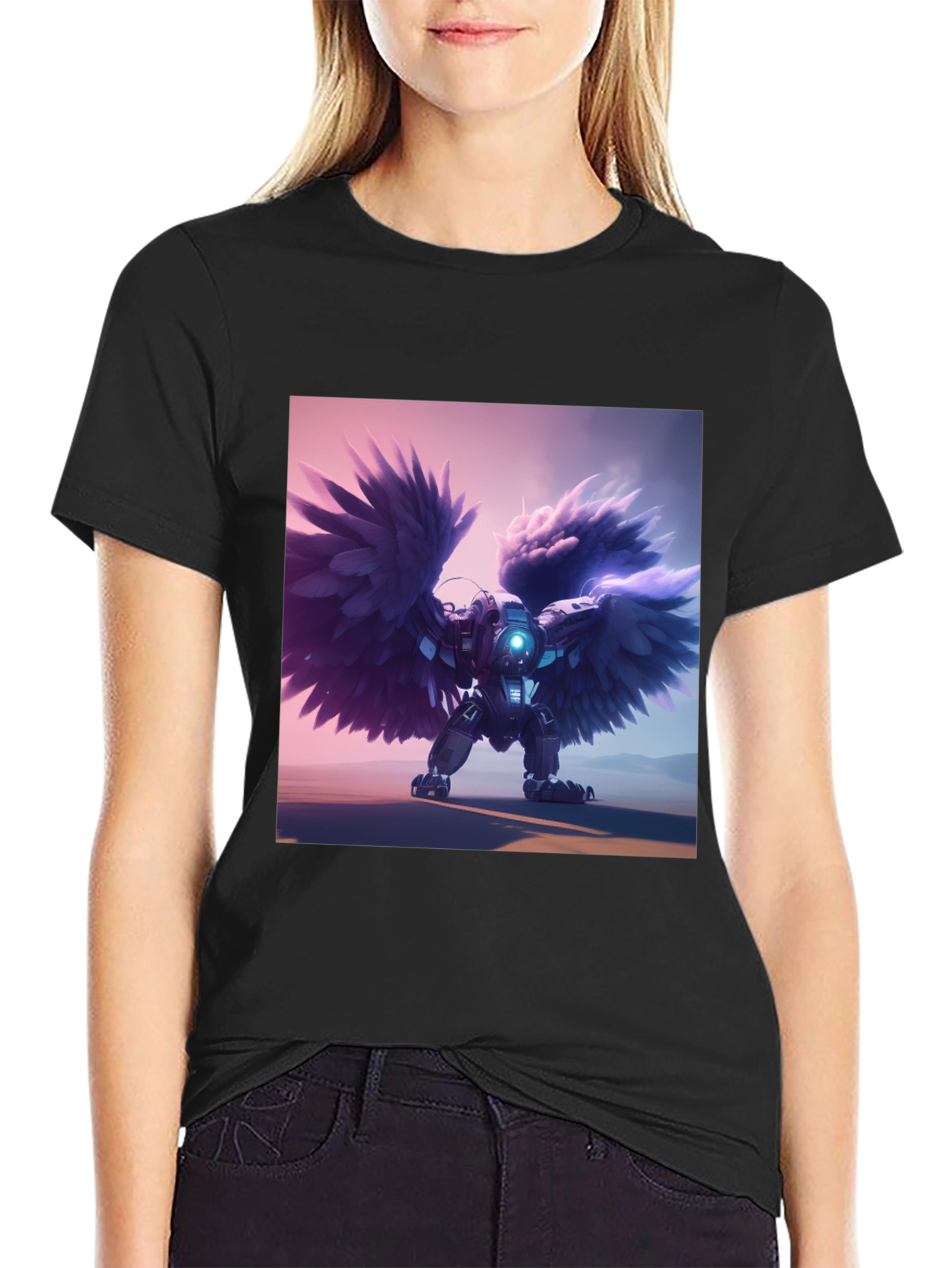 Cybernetic Angel Wings Black T-Shirt