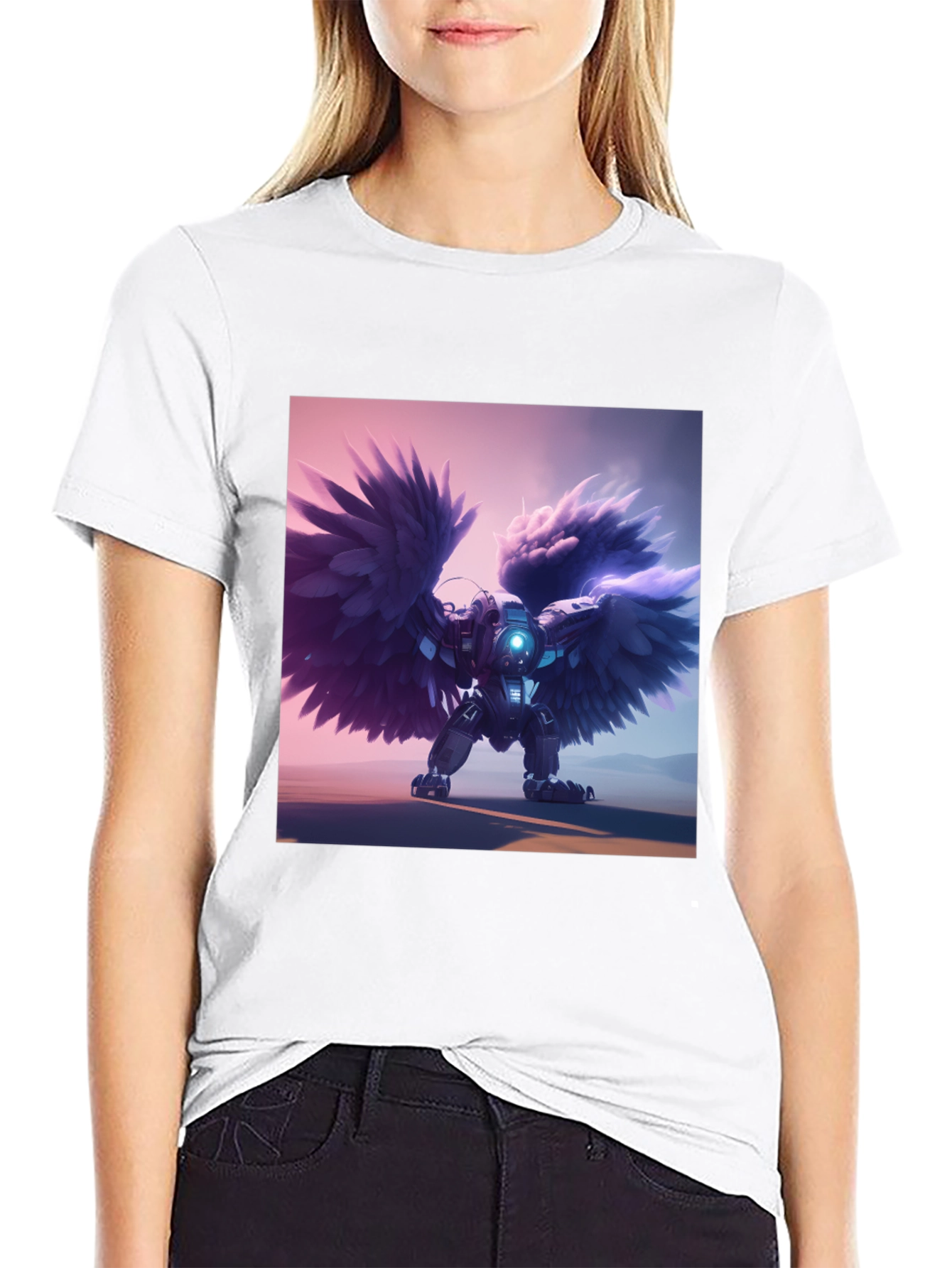 Cybernetic Angel Wings Black T-Shirt