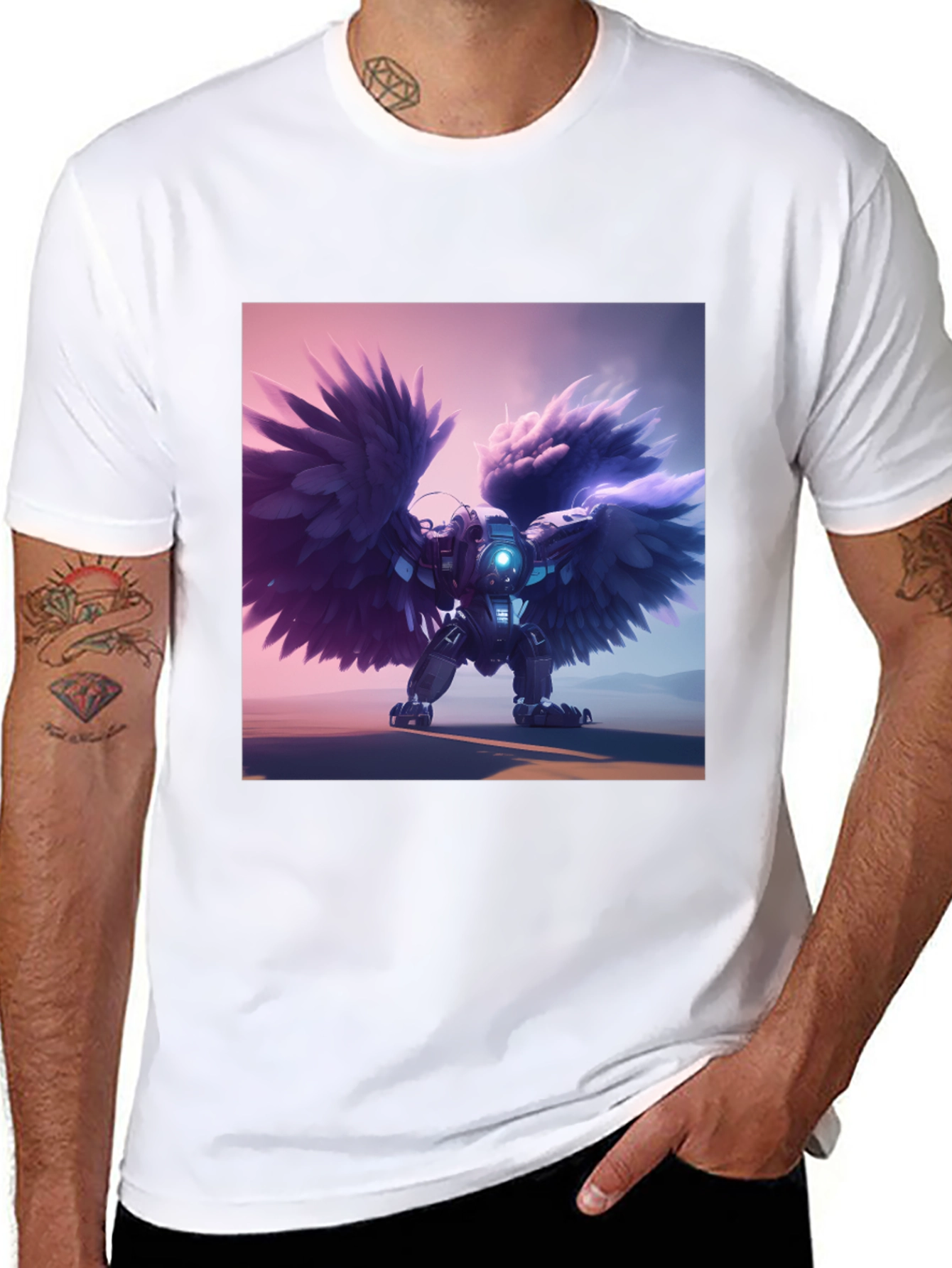 Cybernetic Angel Wings Black T-Shirt