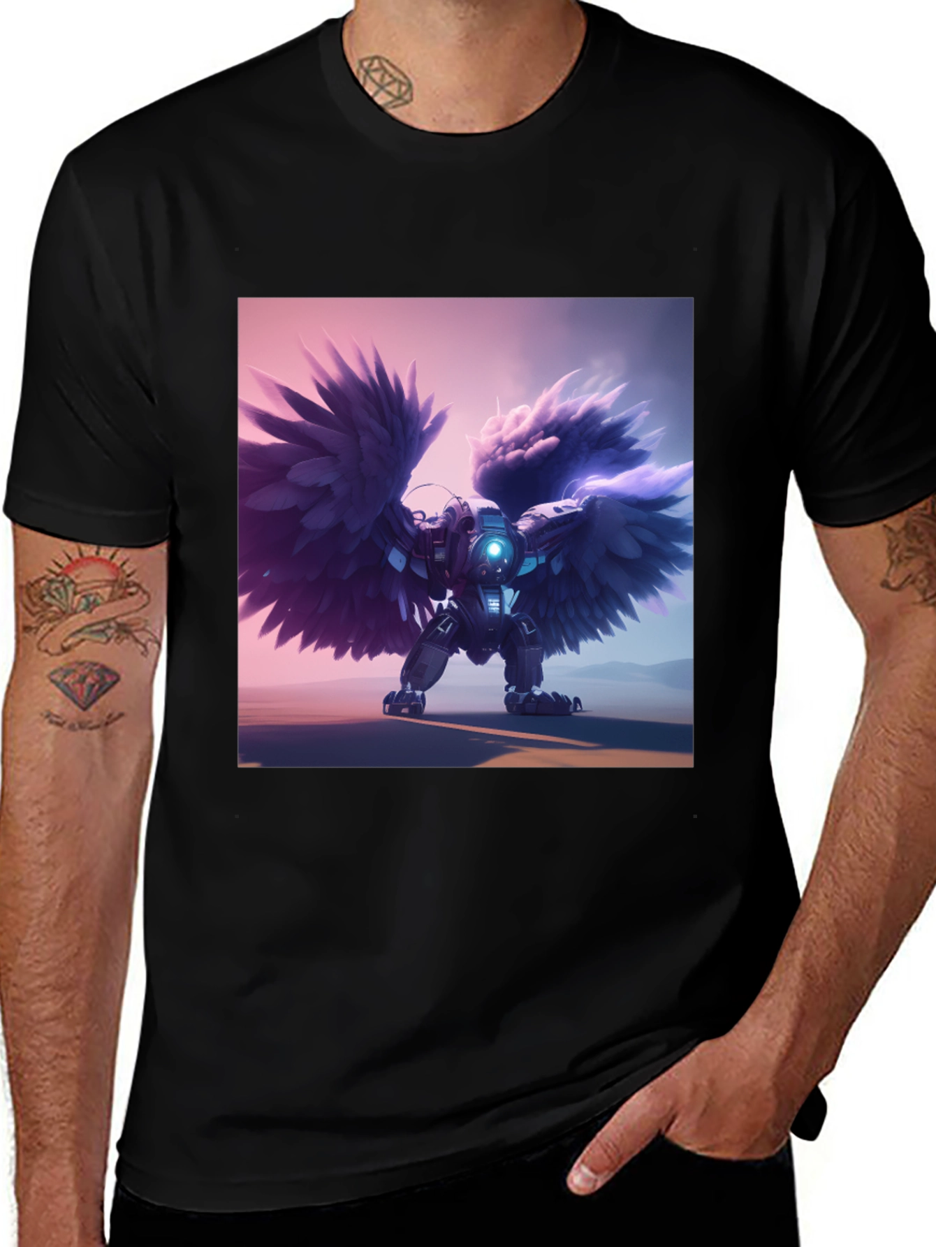 Cybernetic Angel Wings Black T-Shirt