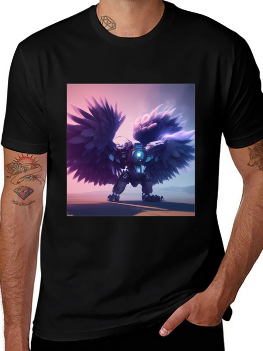 Cybernetic Angel Wings Black T-Shirt