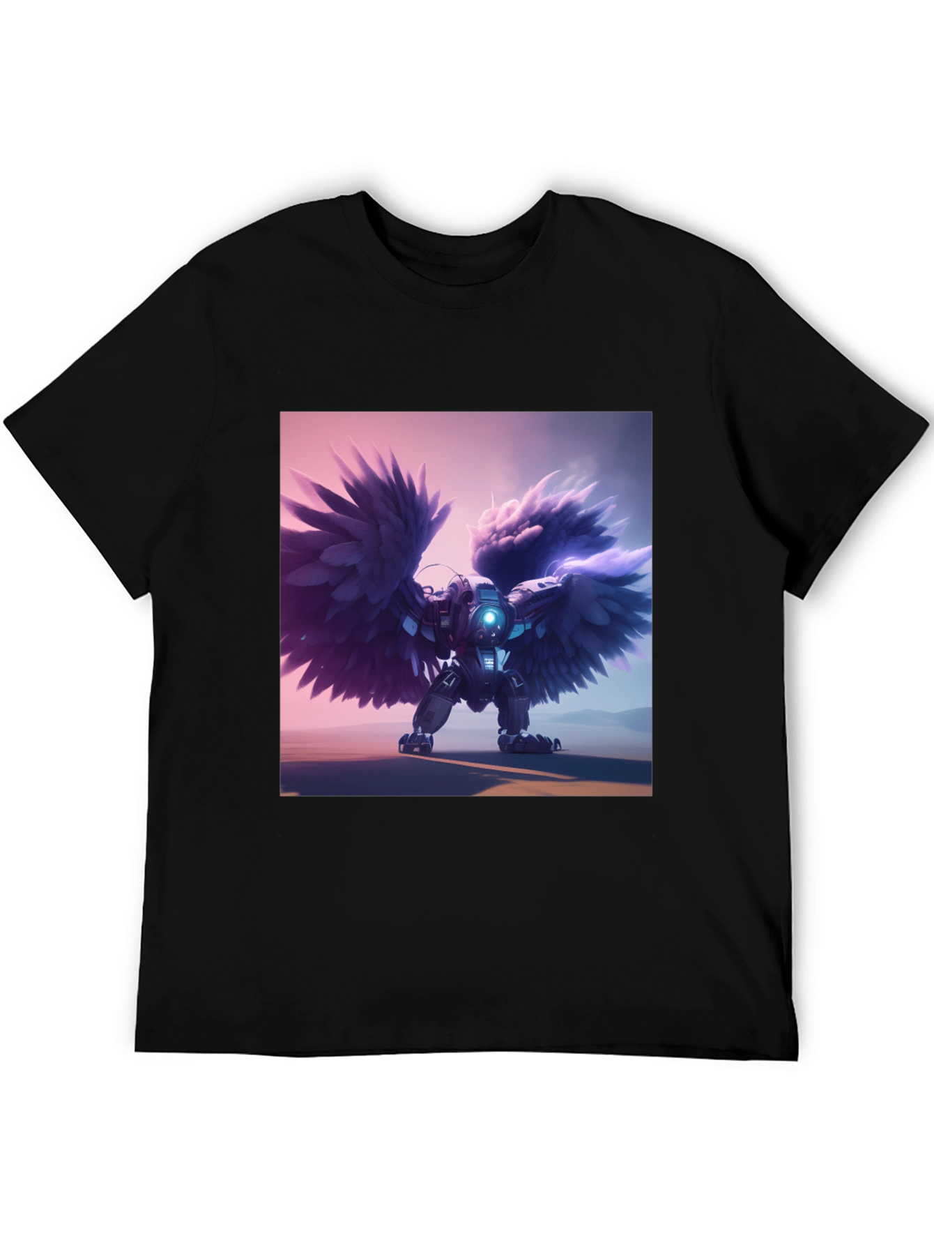 Cybernetic Angel Wings Black T-Shirt