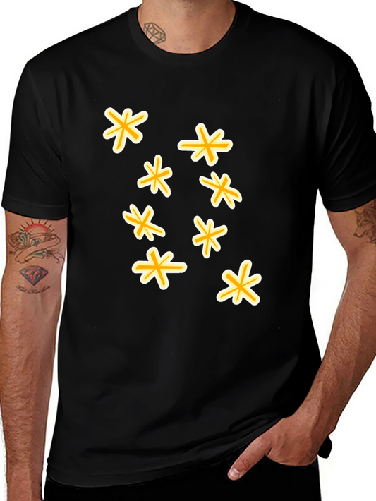 Black T-Shirt with Floral Star Design