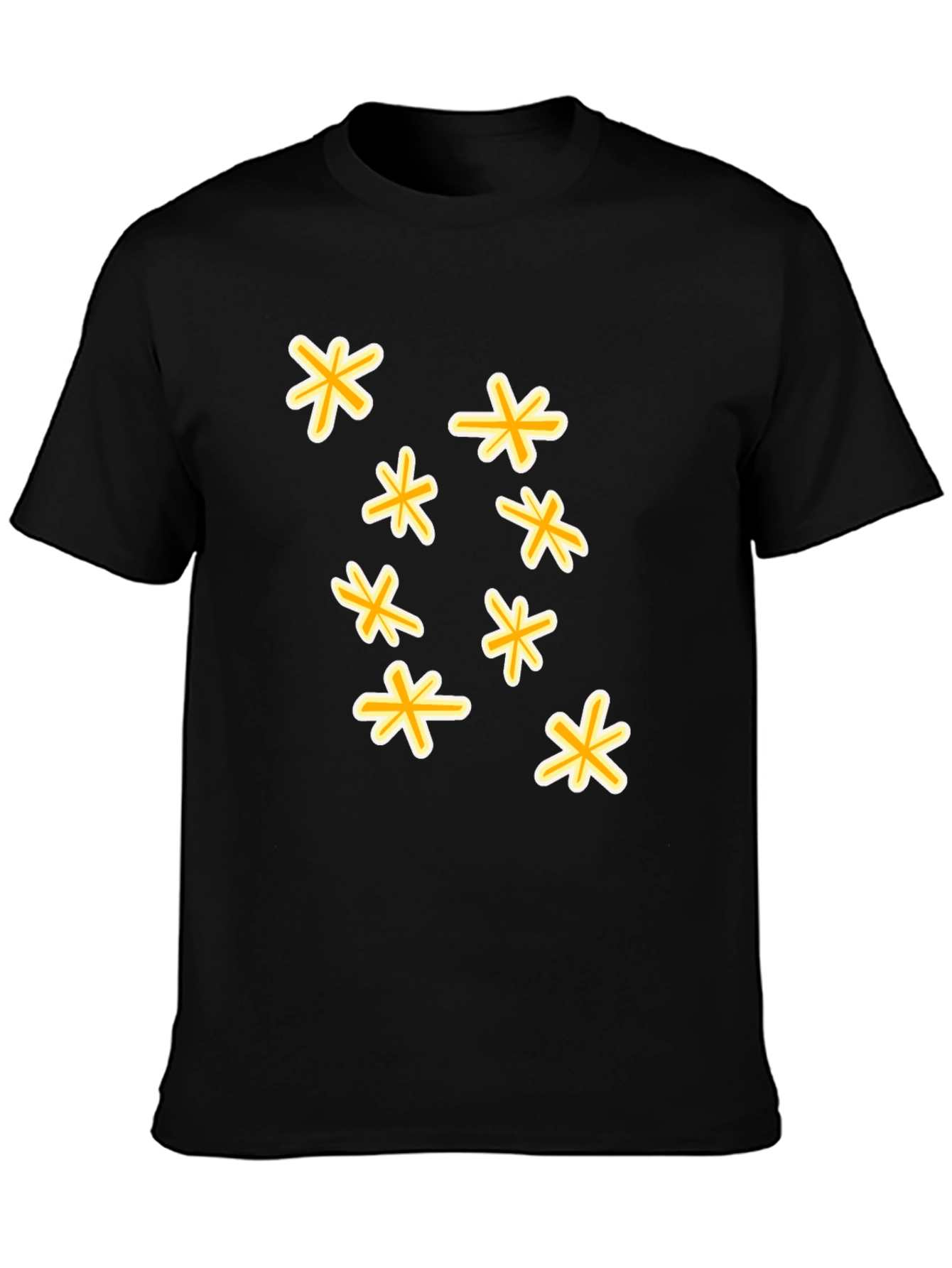 Black T-Shirt with Floral Star Design