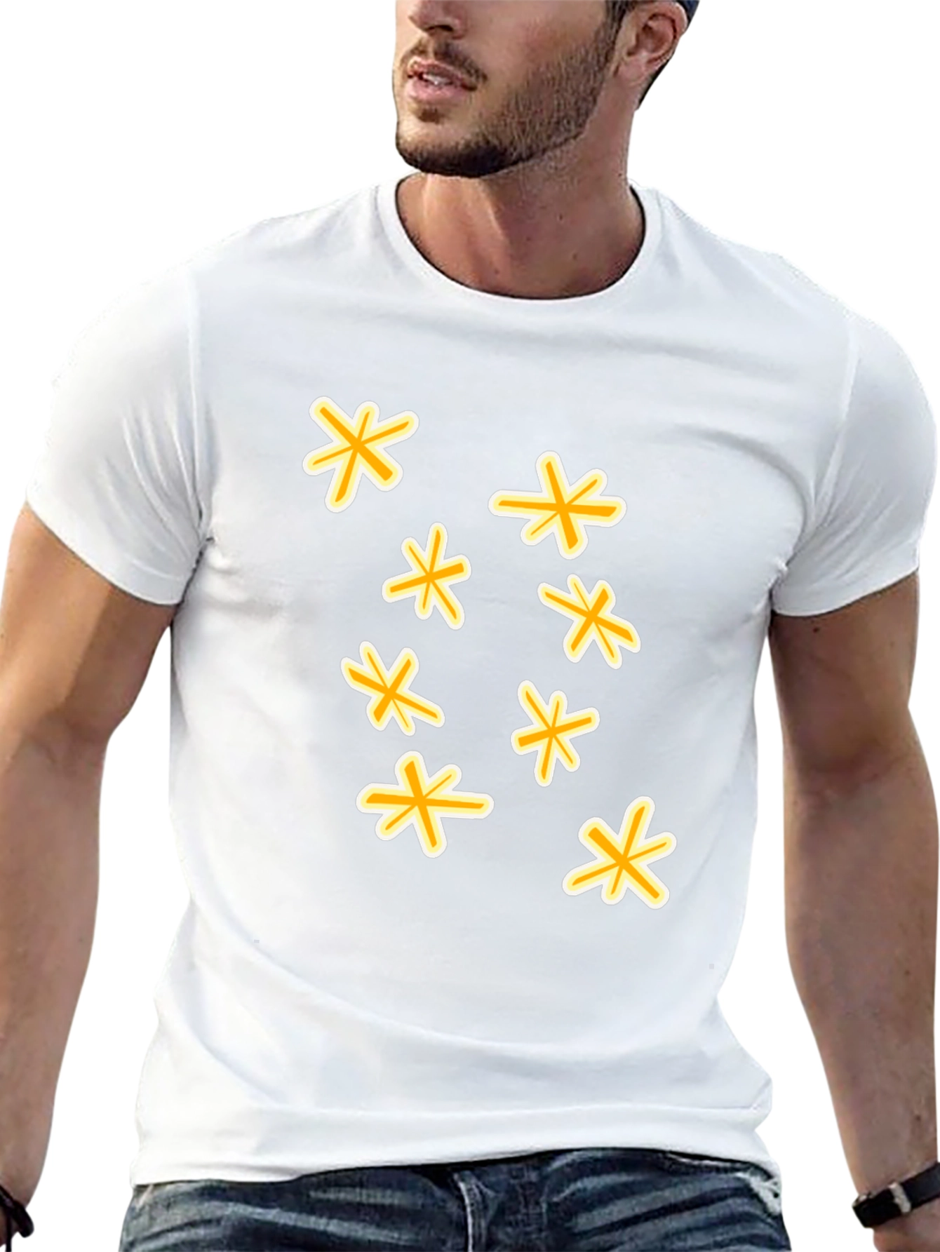 Black T-Shirt with Floral Star Design