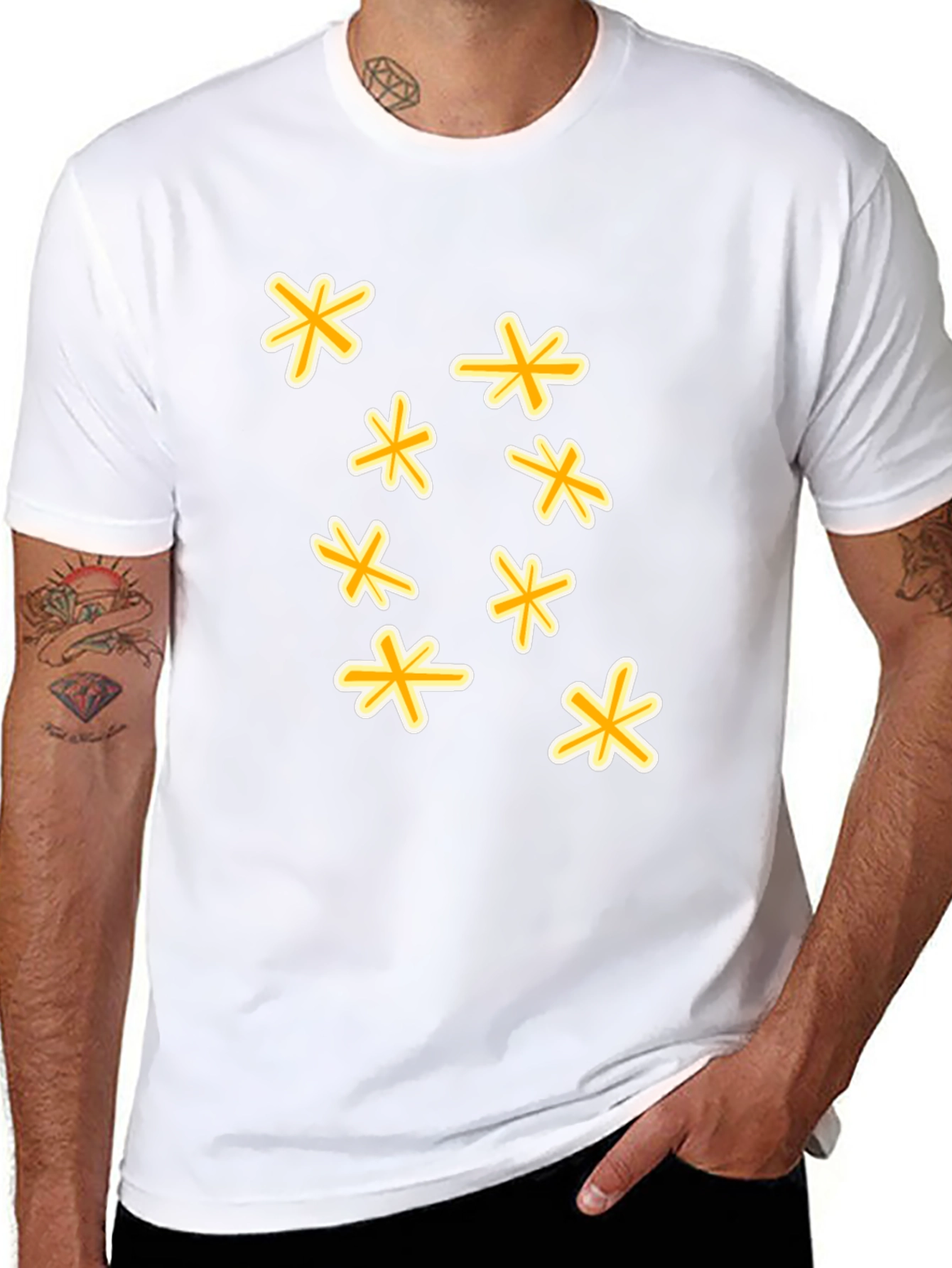 Black T-Shirt with Floral Star Design