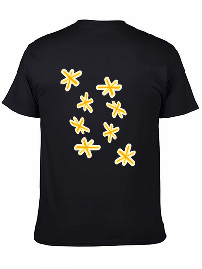 Black T-Shirt with Floral Star Design