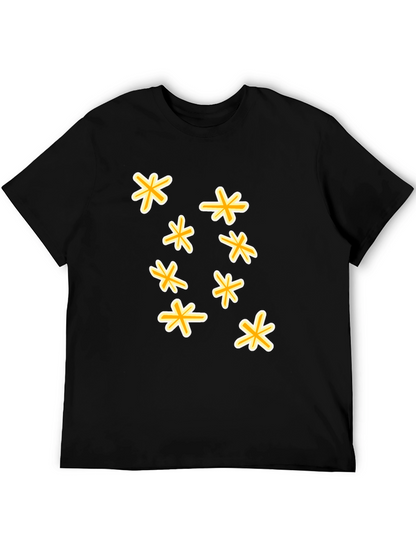 Black T-Shirt with Floral Star Design