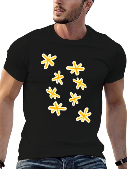 Black T-Shirt with Floral Star Design