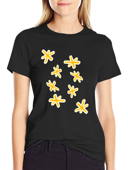 Black T-Shirt with Floral Star Design