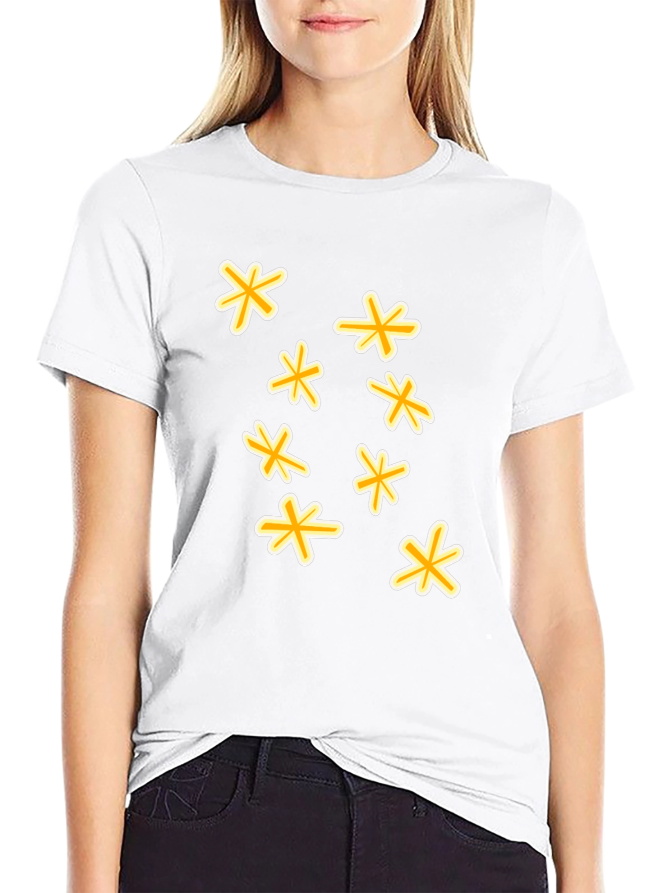 Black T-Shirt with Floral Star Design