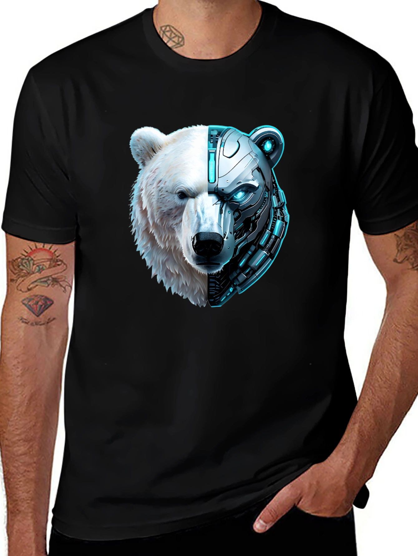 Cyber Bear Graphic Tee - Black Cotton T-Shirt