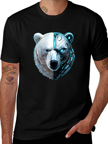 Cyber Bear Graphic Tee - Black Cotton T-Shirt
