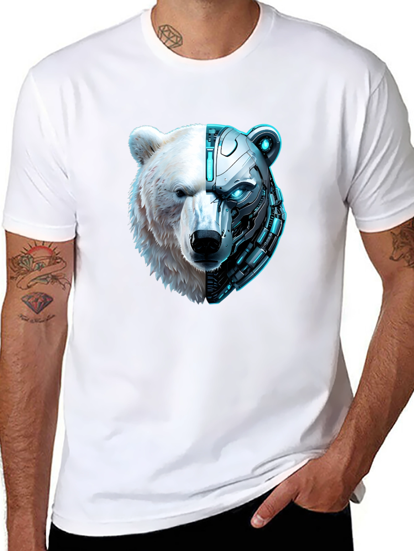 Cyber Bear Graphic Tee - Black Cotton T-Shirt