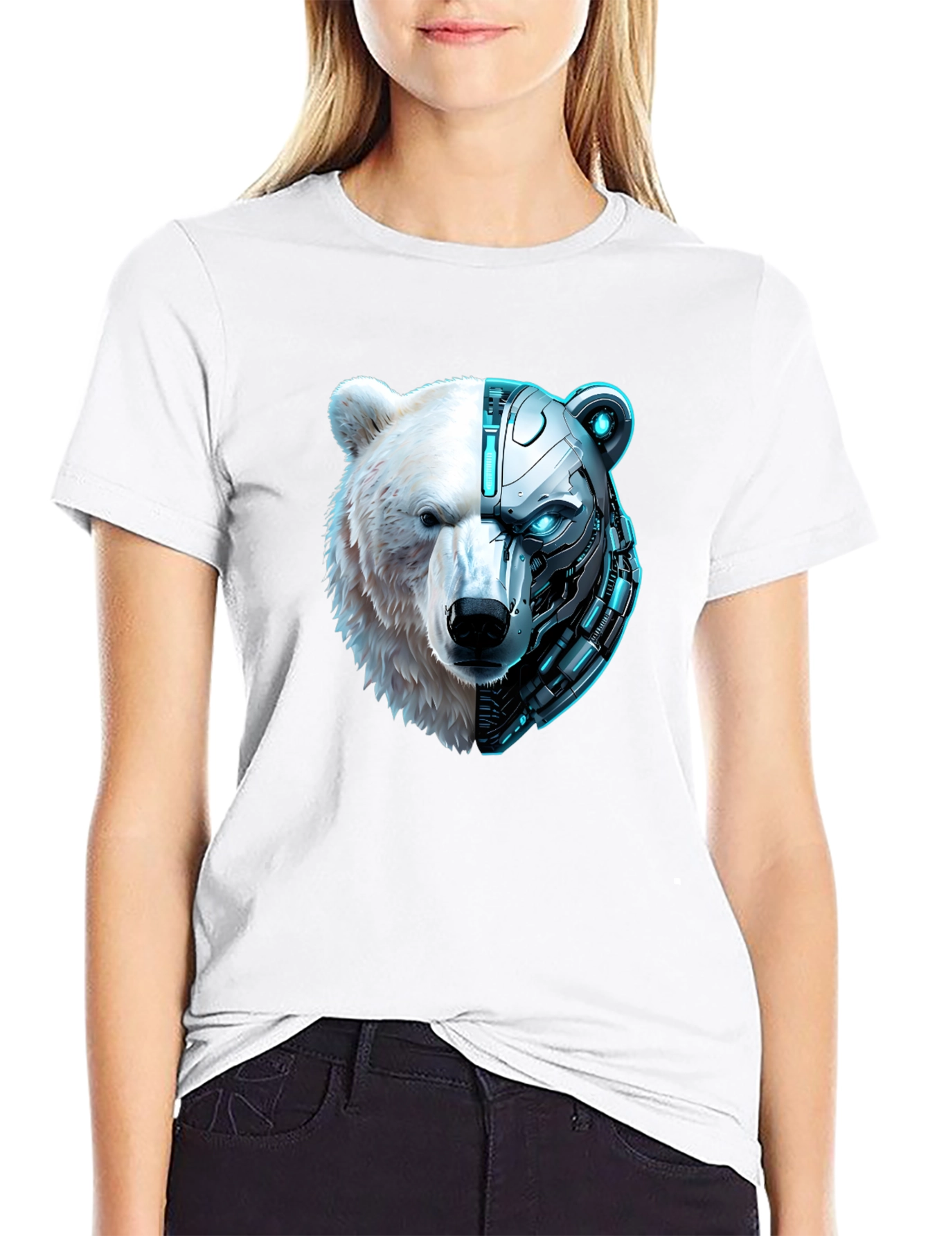 Cyber Bear Graphic Tee - Black Cotton T-Shirt