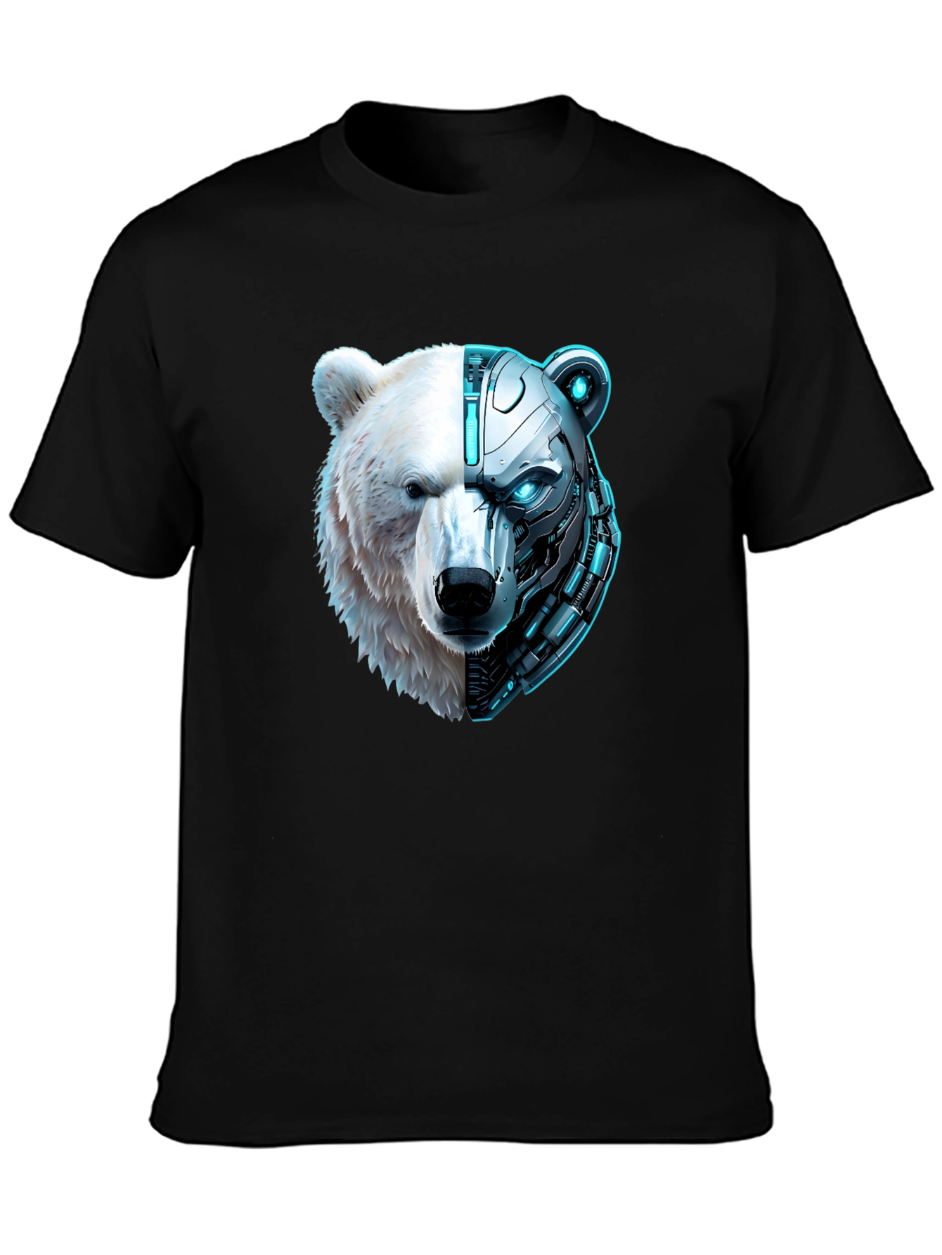 Cyber Bear Graphic Tee - Black Cotton T-Shirt