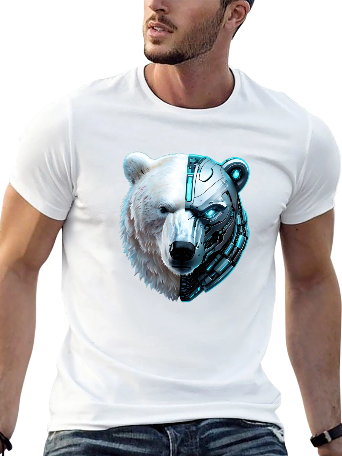 Cyber Bear Graphic Tee - Black Cotton T-Shirt