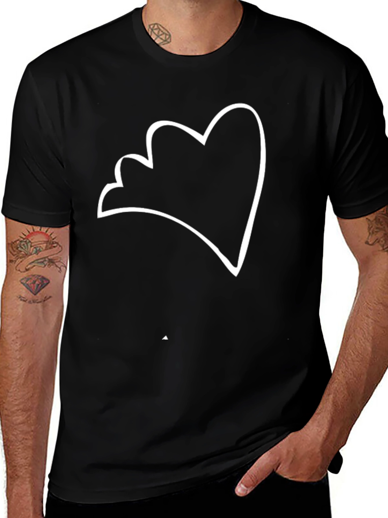 Minimalist Heart Outline Black T-Shirt