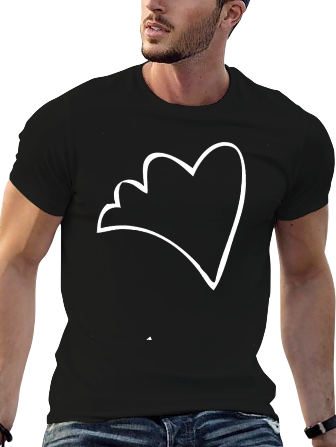 Minimalist Heart Outline Black T-Shirt