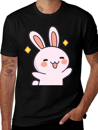 Cute Cartoon Bunny Graphic Black T-Shirt