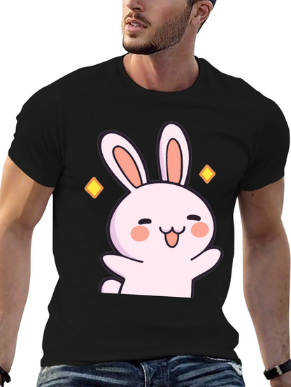 Cute Cartoon Bunny Graphic Black T-Shirt