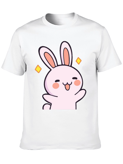 Cute Cartoon Bunny Graphic Black T-Shirt