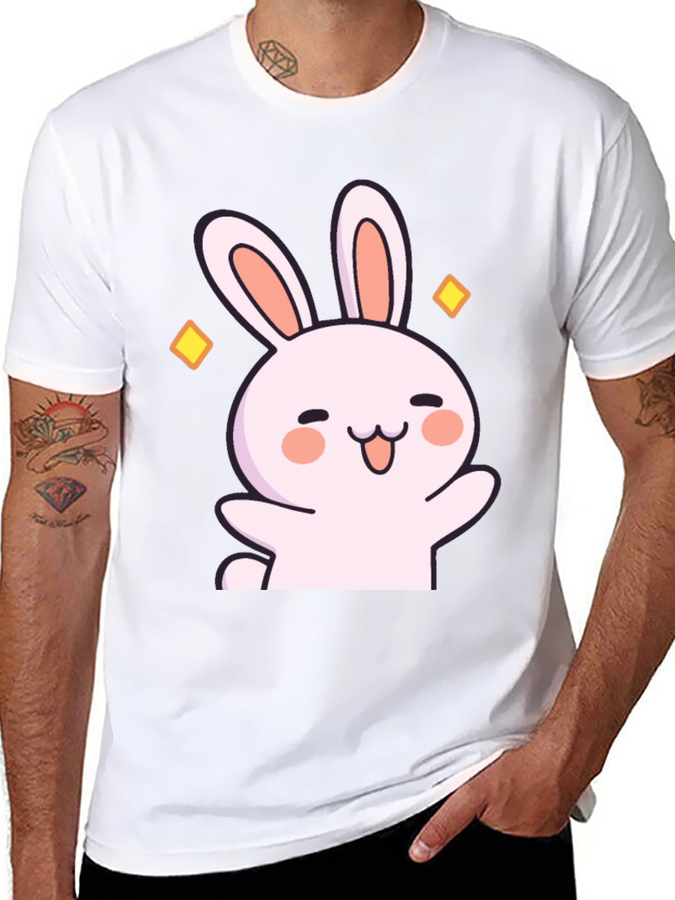 Cute Cartoon Bunny Graphic Black T-Shirt