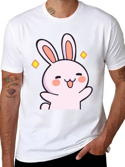 Cute Cartoon Bunny Graphic Black T-Shirt