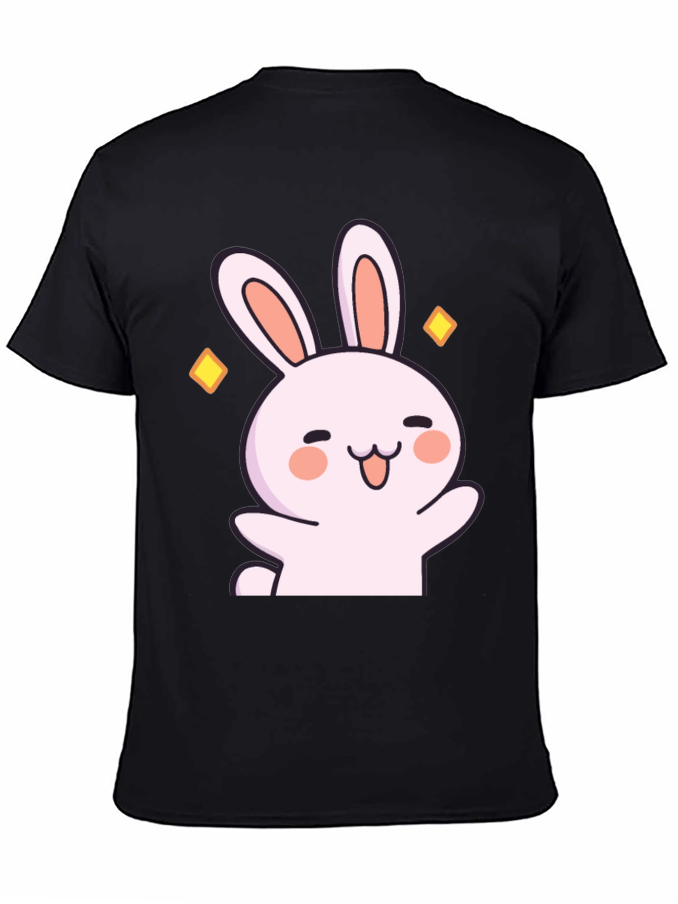 Cute Cartoon Bunny Graphic Black T-Shirt