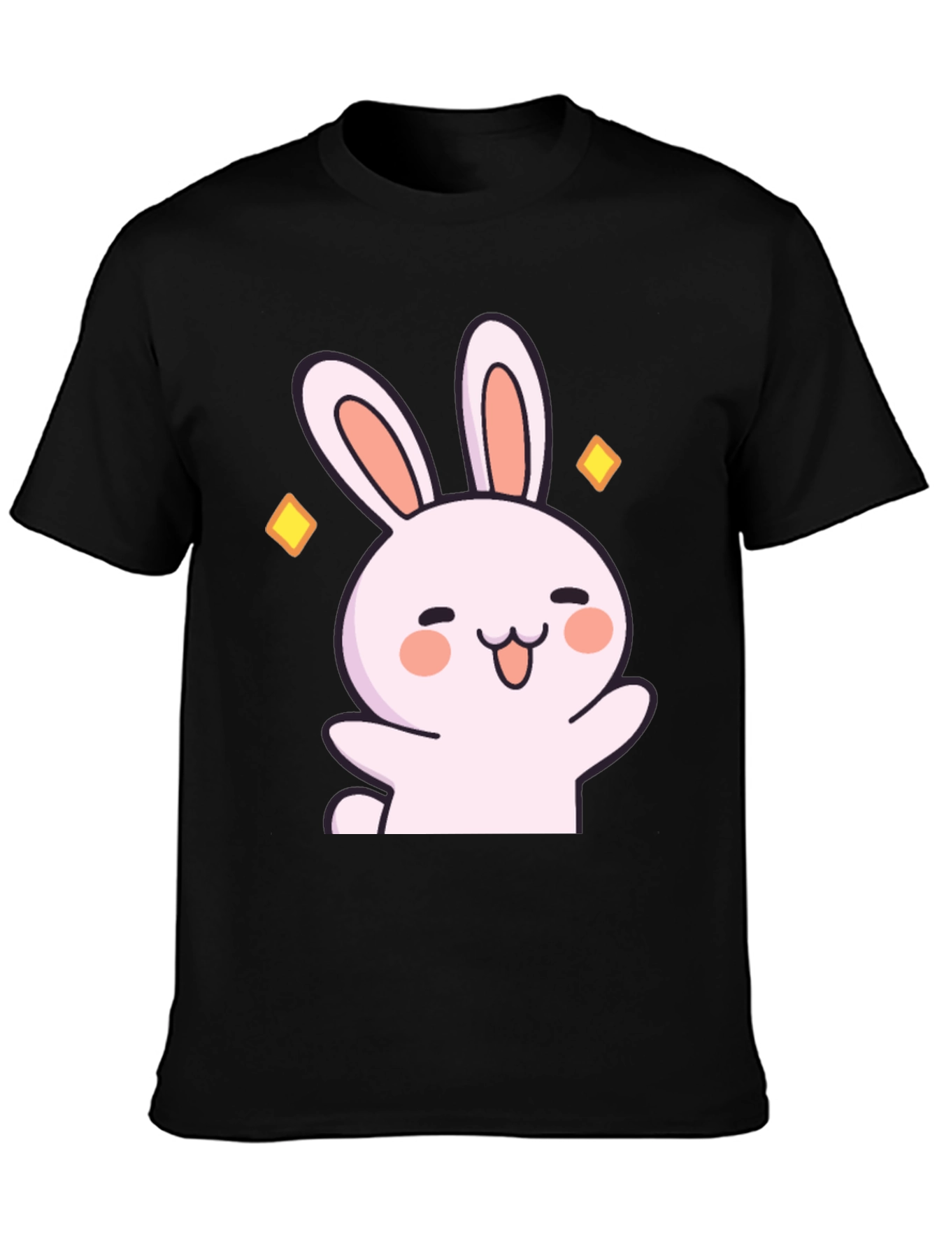 Cute Cartoon Bunny Graphic Black T-Shirt