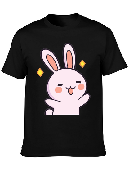 Cute Cartoon Bunny Graphic Black T-Shirt