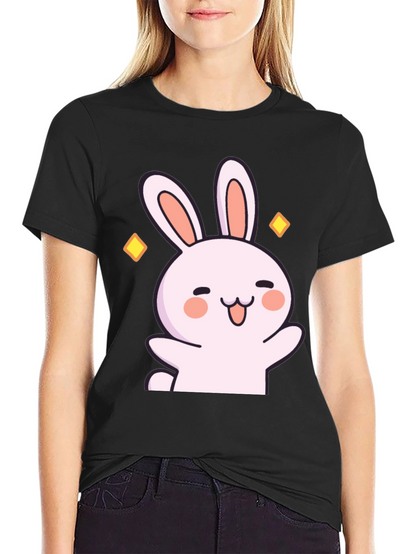 Cute Cartoon Bunny Graphic Black T-Shirt