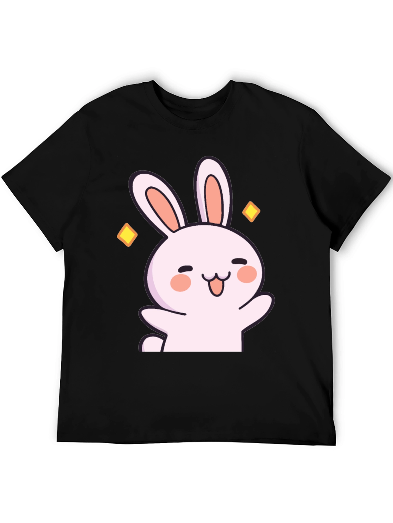 Cute Cartoon Bunny Graphic Black T-Shirt