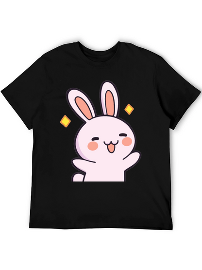 Cute Cartoon Bunny Graphic Black T-Shirt