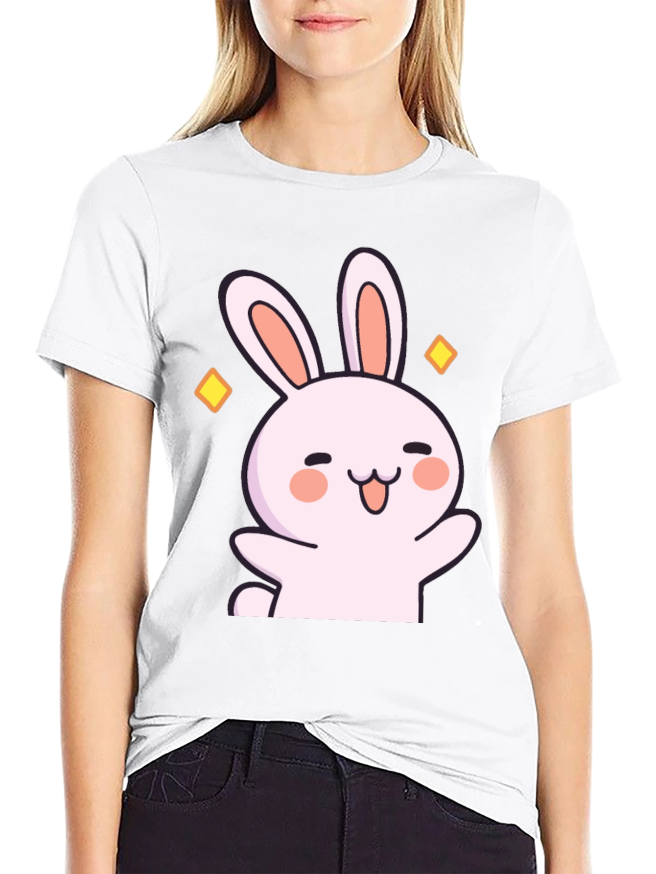 Cute Cartoon Bunny Graphic Black T-Shirt