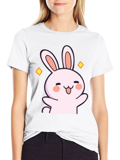 Cute Cartoon Bunny Graphic Black T-Shirt