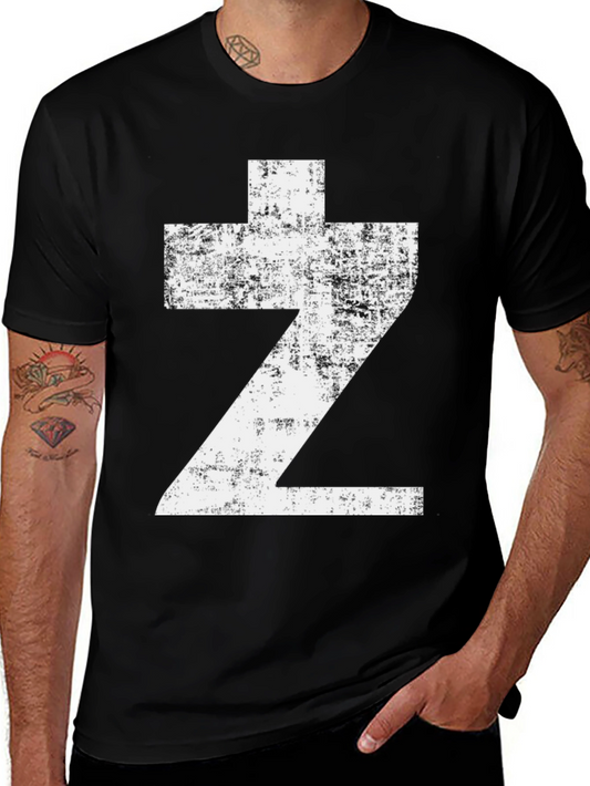 Distressed Z Graphic Tee - Black Cotton Casual Wear