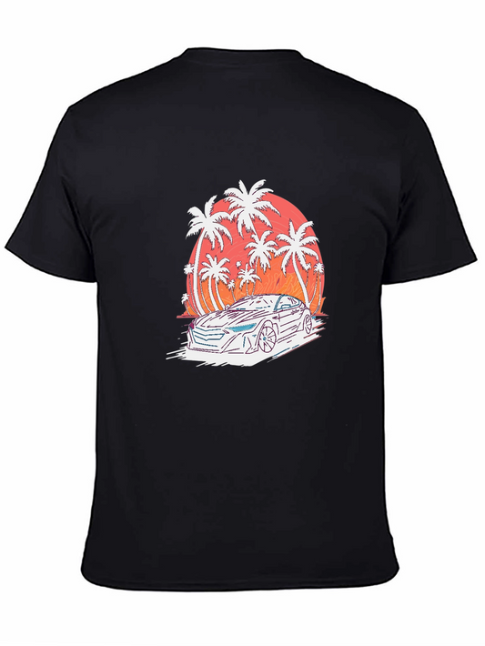 Tropical Car Graphic Tee - Black Cotton Blend