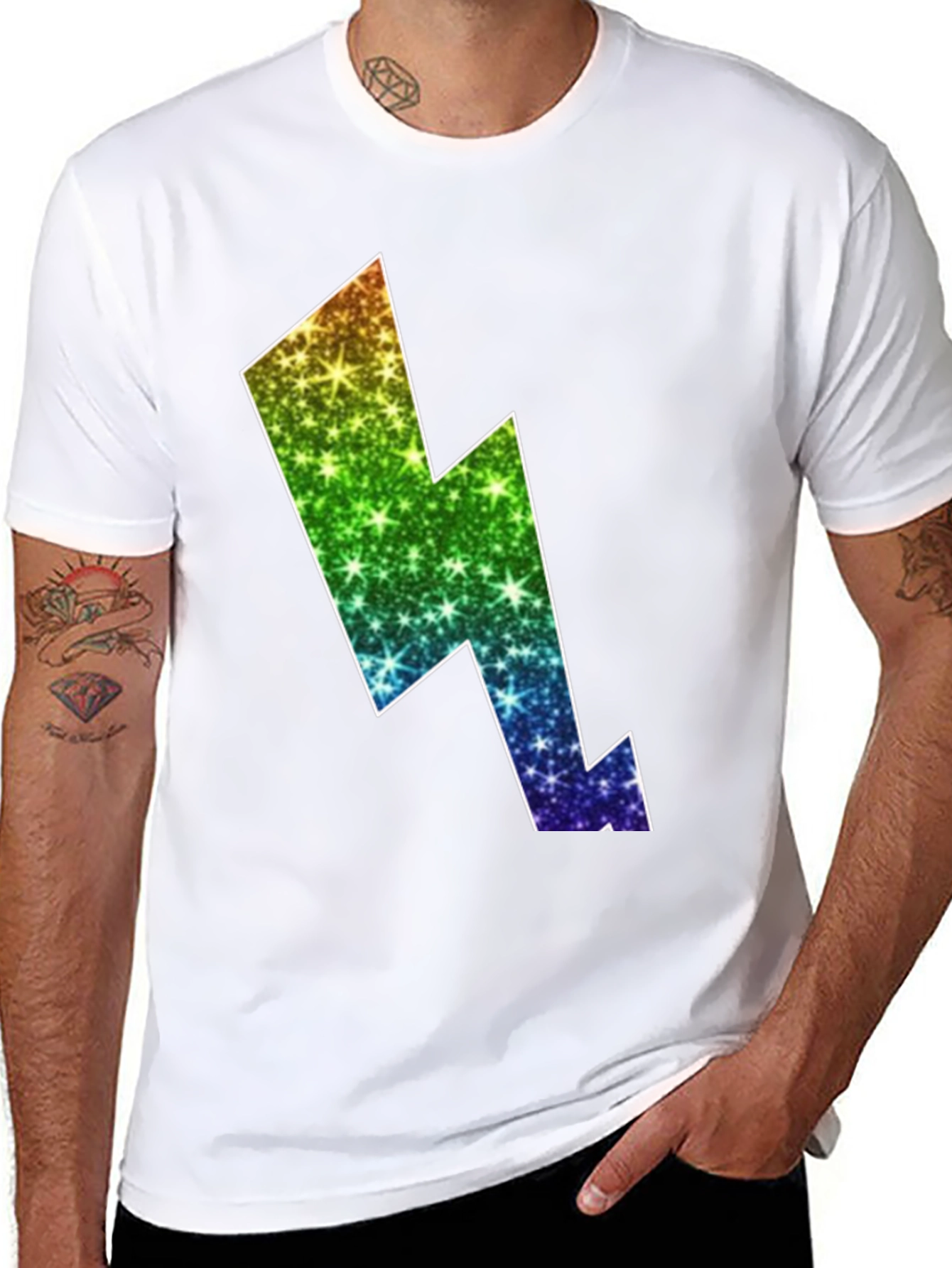 Rainbow Lightning Bolt Black T-Shirt